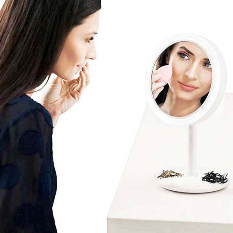 5X Magnifier LED Lamp Desktop Makeup Mirror with Fan 3 In 1