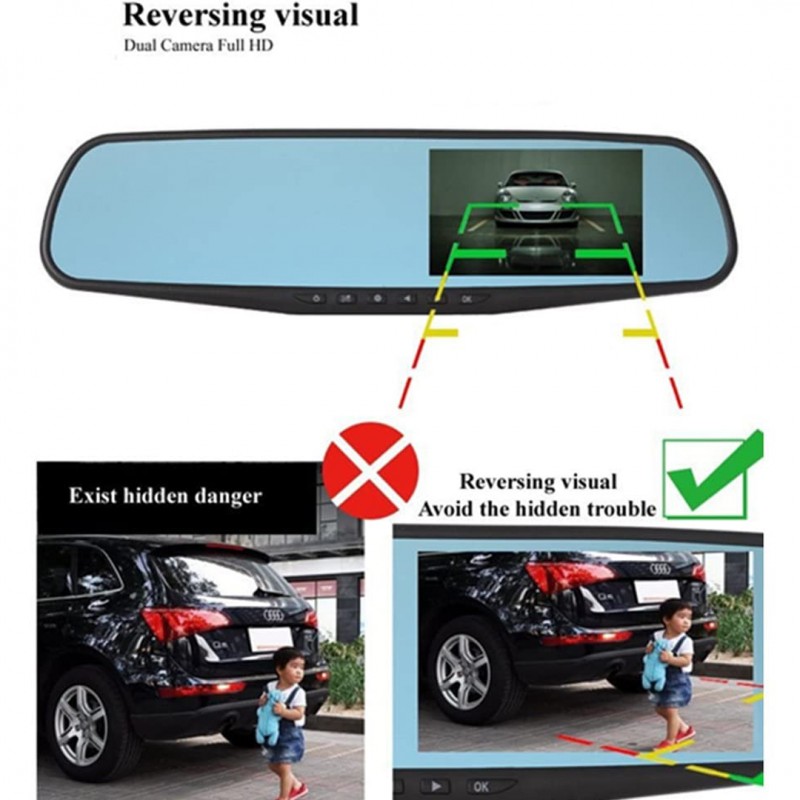 Vehicle Inner Mirror Black Box DVR full HD Dual Rec- 12v
