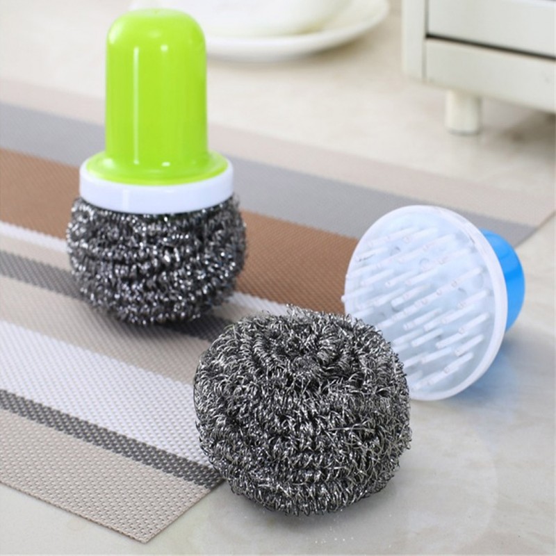 Stainless Steel Pot Scrubber with Handle Heavy Duty Kitchen Scourer for Pots, Pans, and Grills