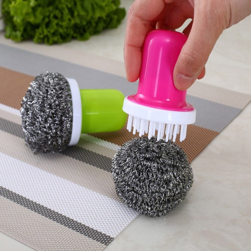 Stainless Steel Pot Scrubber with Handle Heavy Duty Kitchen Scourer for Pots, Pans, and Grills