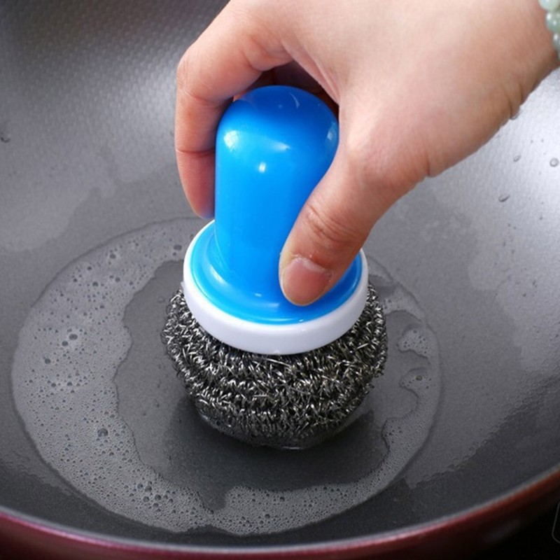 Stainless Steel Pot Scrubber with Handle Heavy Duty Kitchen Scourer for Pots, Pans, and Grills
