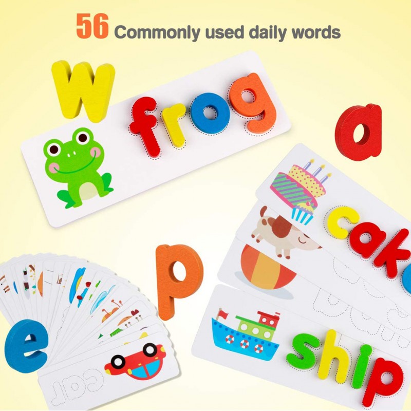 Spelling Learning Toy Wooden ABC Alphabet Flash Cards Matching Shape Letter