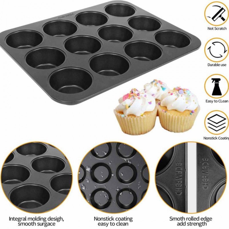 Non Stick Cupcake Trays 12 Cup and 6 Cup Set Bakeware for Muffins, Cupcakes, and More Buy 01 Get 01 Free