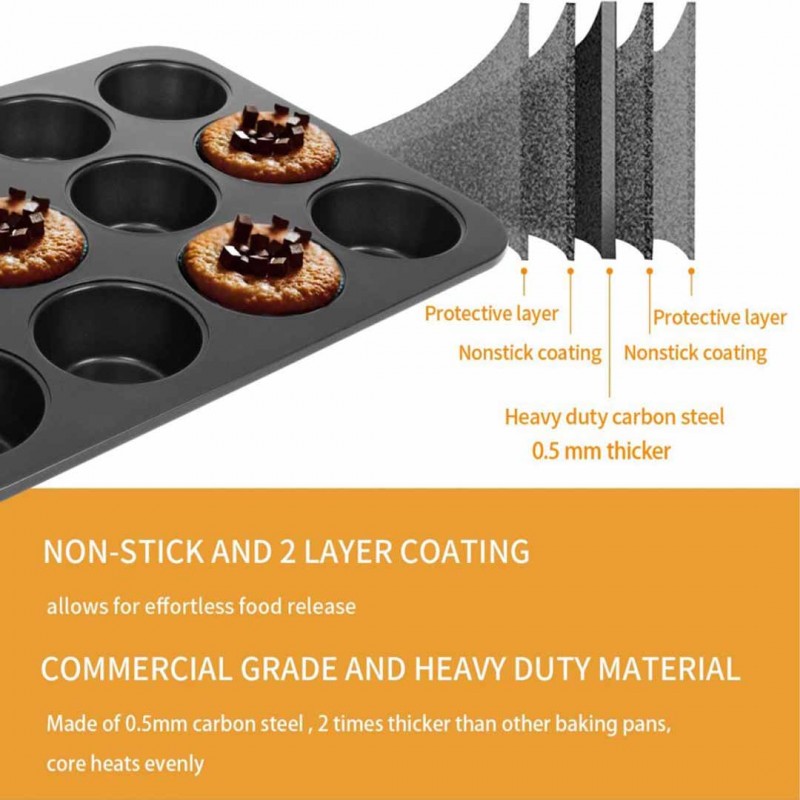Non Stick Cupcake Trays 12 Cup and 6 Cup Set Bakeware for Muffins, Cupcakes, and More Buy 01 Get 01 Free