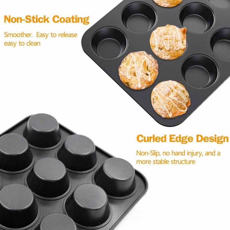Non Stick Cupcake Trays 12 Cup and 6 Cup Set Bakeware for Muffins, Cupcakes, and More Buy 01 Get 01 Free