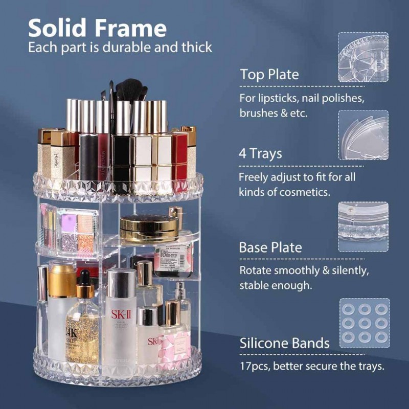 360 Makeup Organizer Rotating Adjustable Carousel Storage