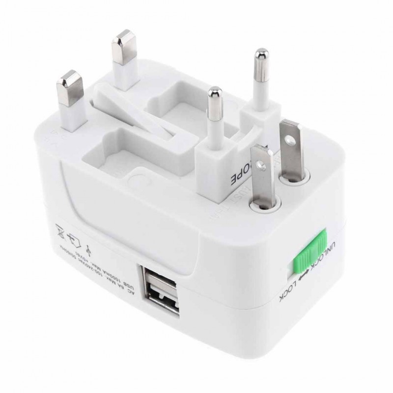 White Multi Purpose Global Universal Travel Adapter Plug