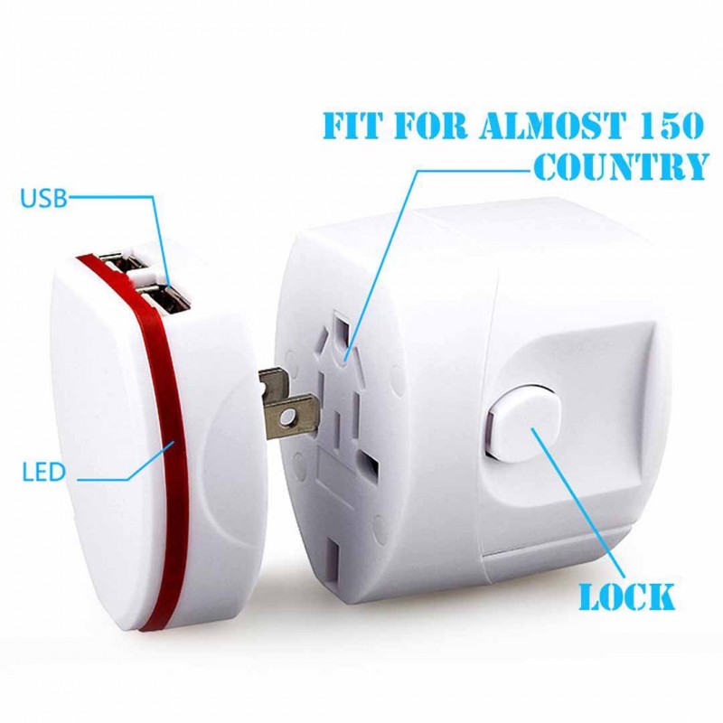 All In One Dupla Porta USB  US UK AU UE Universal Adaptador