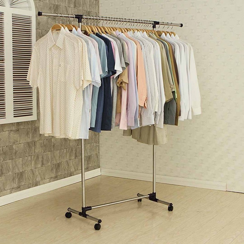 Single Pole Telescopic Movable Houseware Portable Clothes Rack