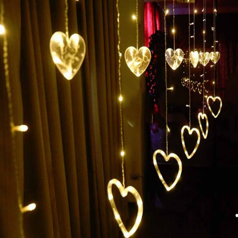 Hearts with Heart String Lights Curtain