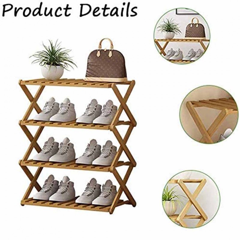 FF Shoe Shelf Organizer In Natural Bamboo
