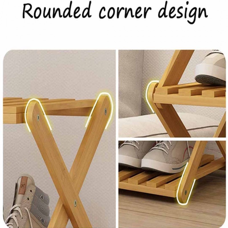 FF Shoe Shelf Organizer In Natural Bamboo