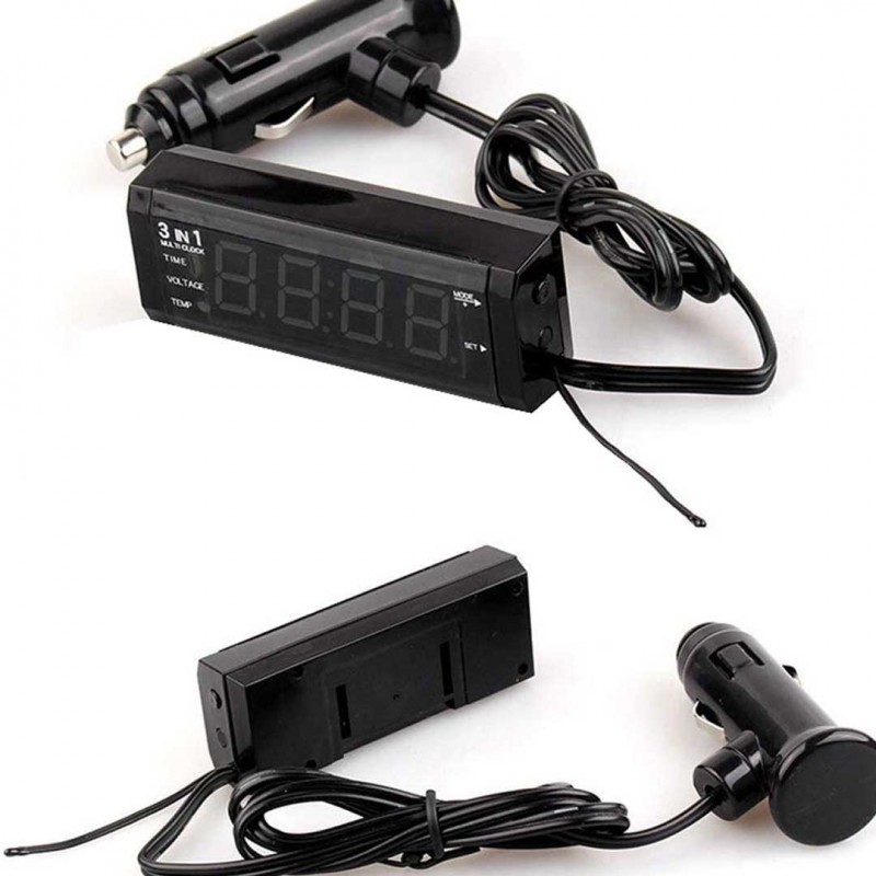 3 in 1 Car Digital Clock With Temperature Thermometer & Voltage Meter Voltmeter