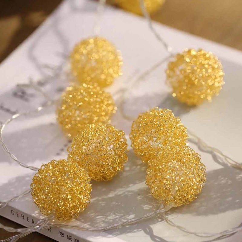 Iron Gold Fairy Garland LED Wire Ball String Lights