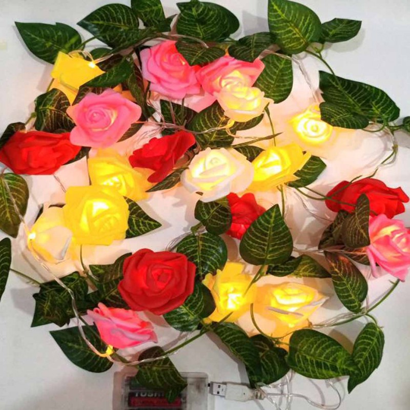 Colorful Led Roses With Leaf String