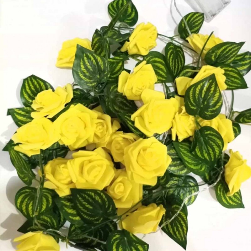 Yellow Roses with Leaves Fairy Decorative Lights