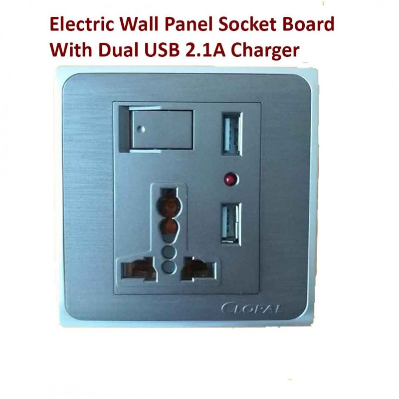 Electric Wall Panel Socket Board With Dual USB 2.1A Charger