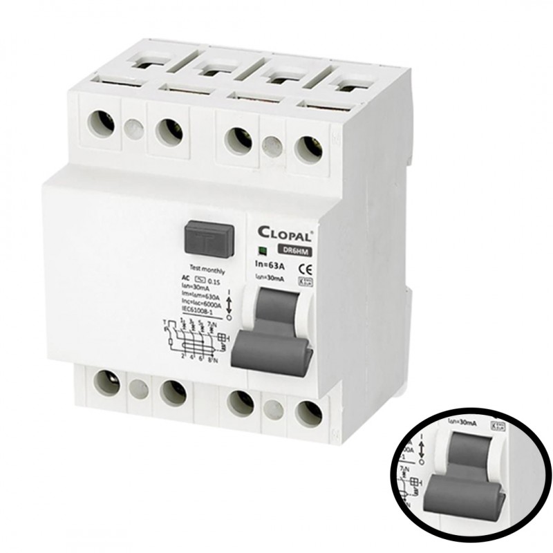 Clopal Earth Leakage Safety Protection Circuit Breaker 4 polos 32A 63A