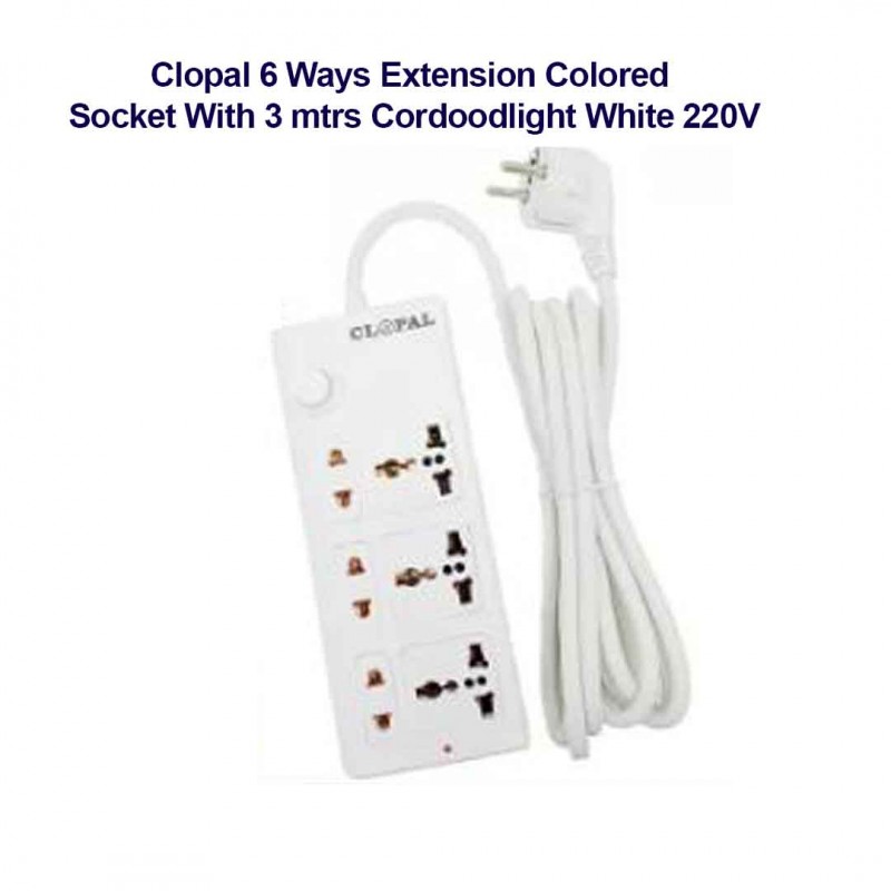 Clopal 6 Ways Extension Colored Socket With 3 mtrs Cord
