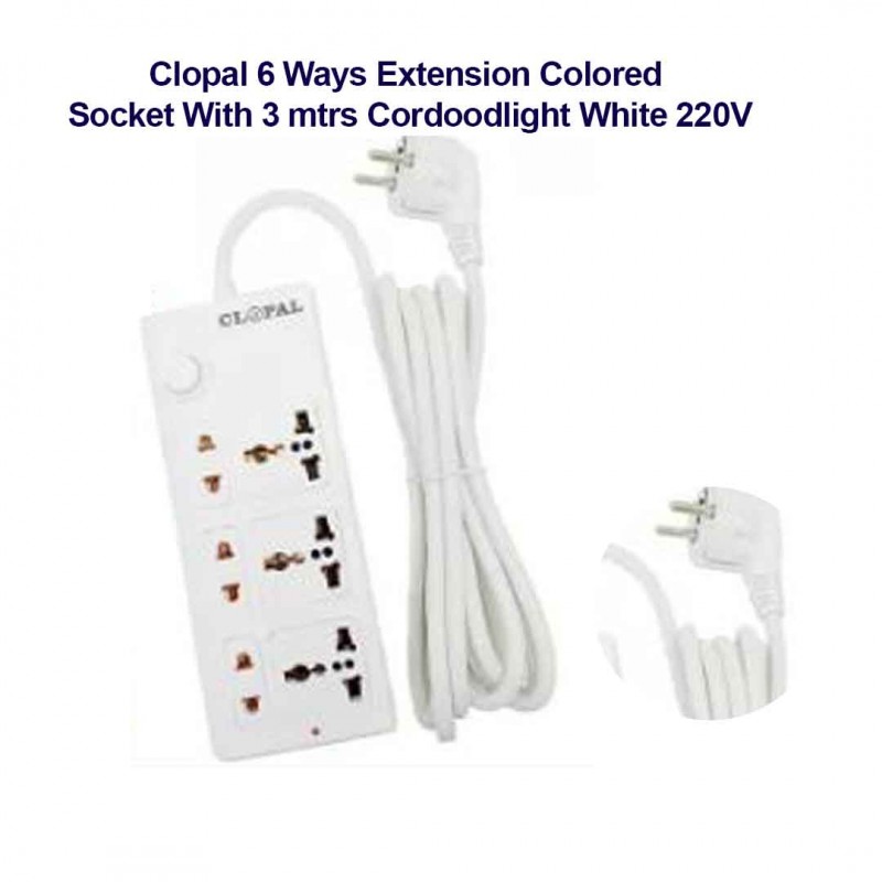 Clopal 6 Ways Extension Colored Socket With 3 mtrs Cord