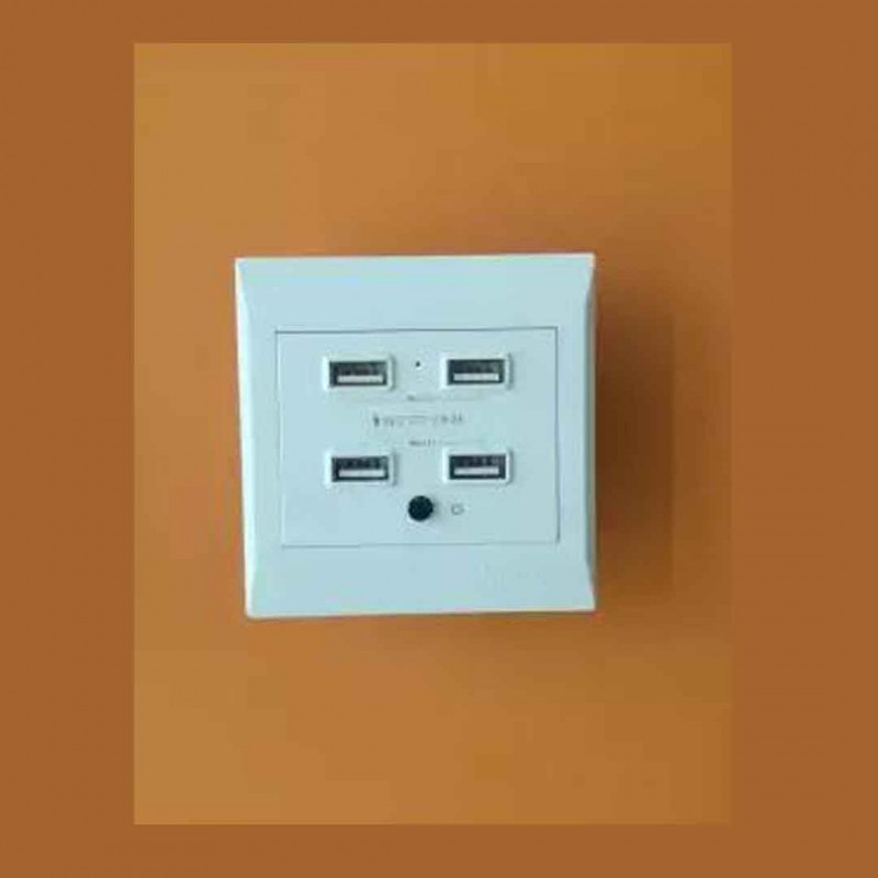 2.1 A 4 USB Ports Wall Socket Charger Electrical Panel Power Outlet (White)