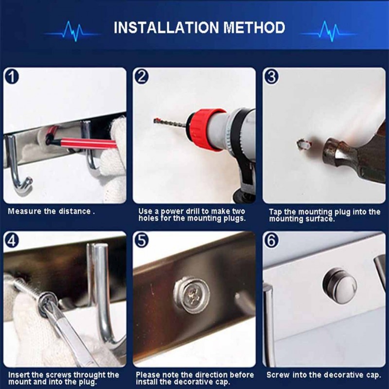 5 Hook Stainless Steel Bathroom Hangers Hook