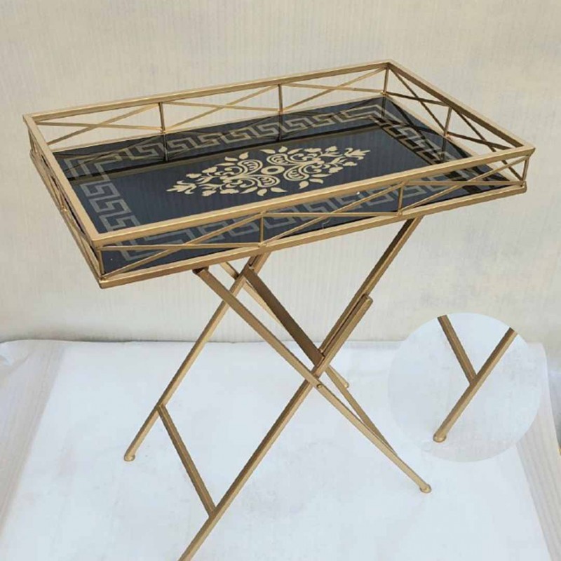 Gold Metal Mirrored Folding Tray Table