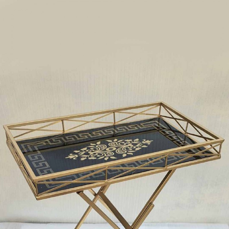 Gold Metal Mirrored Folding Tray Table