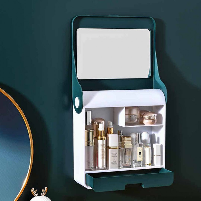 Wall Mounted Cosmetic Storage Box With Mirror