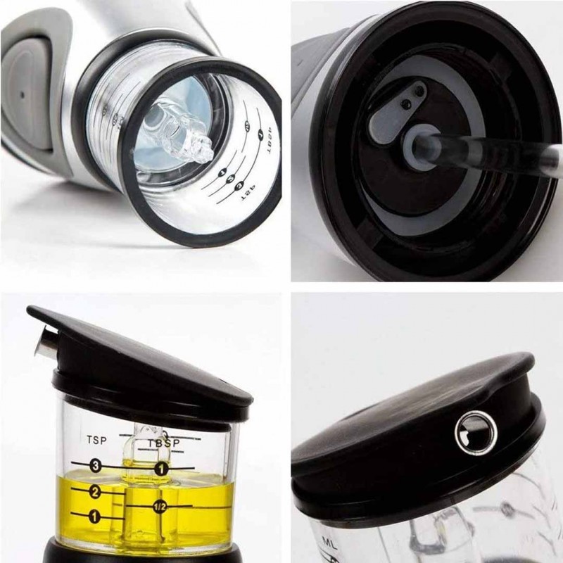 Oil and Vinegar Dispenser with Measuring Chamber Press and Measure for Precise Pouring