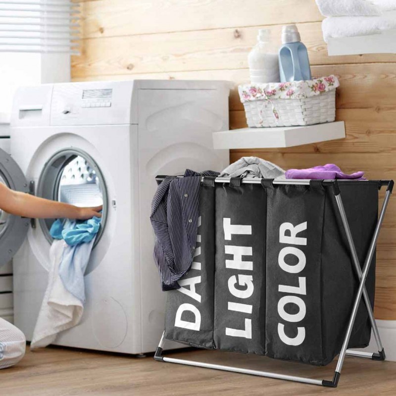 Laundry basket with 3 compartments Laundry Hamper Oxford Fabric Foldable Washing Basket