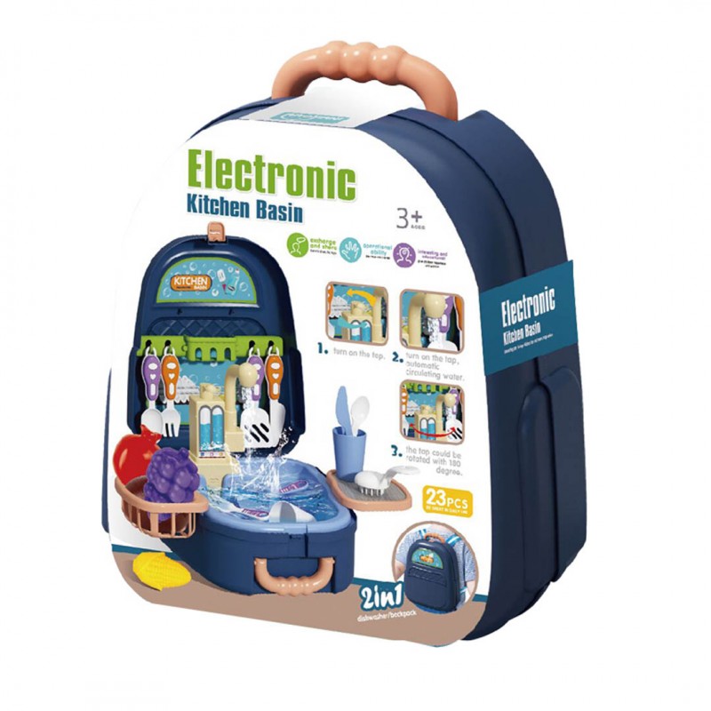 2 In 1 Mini Real Kitchen Electric Sink Wash Basin Toys Backpack For Kids