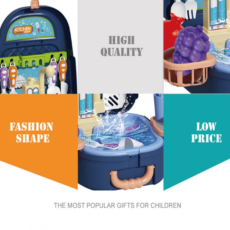 2 In 1 Mini Real Kitchen Electric Sink Wash Basin Toys Backpack For Kids