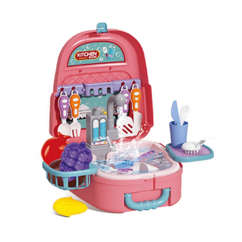 2 In 1 Mini Real Kitchen Electric Sink Wash Basin Toys Backpack For Kids