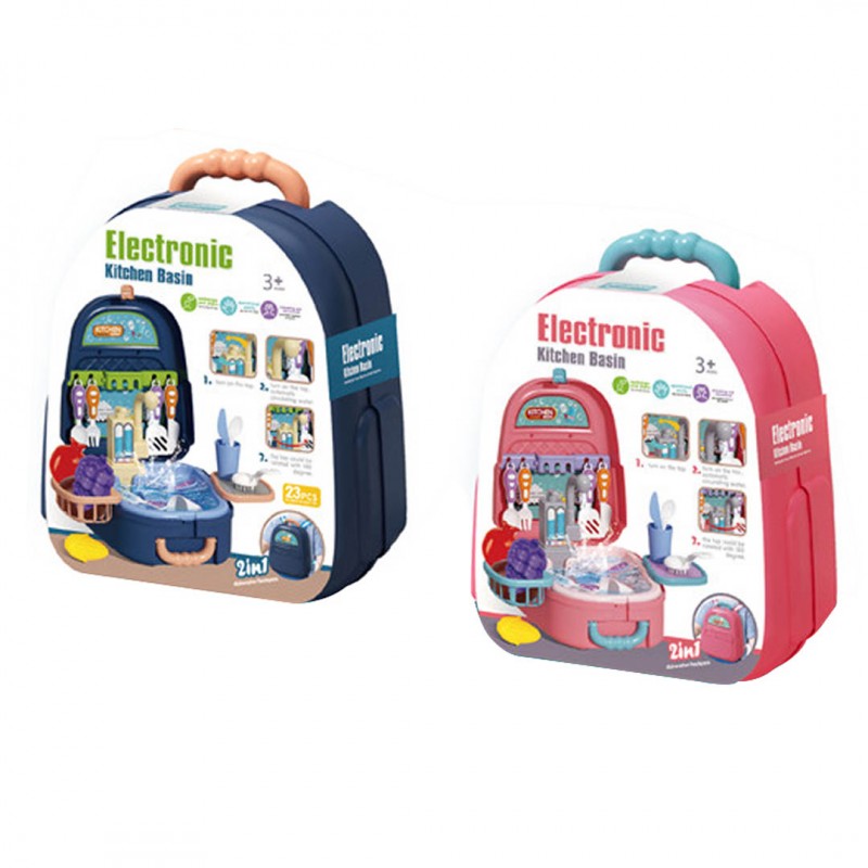 2 In 1 Mini Real Kitchen Electric Sink Wash Basin Toys Backpack For Kids