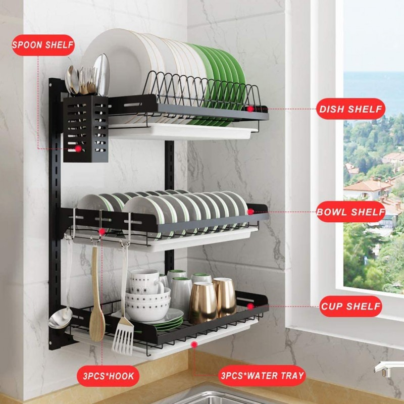 Dish Drying Wall Mount With Drain Tray