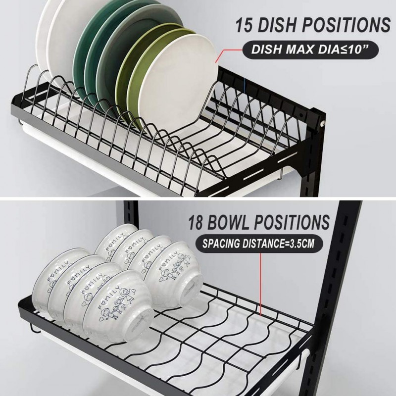 Dish Drying Wall Mount With Drain Tray