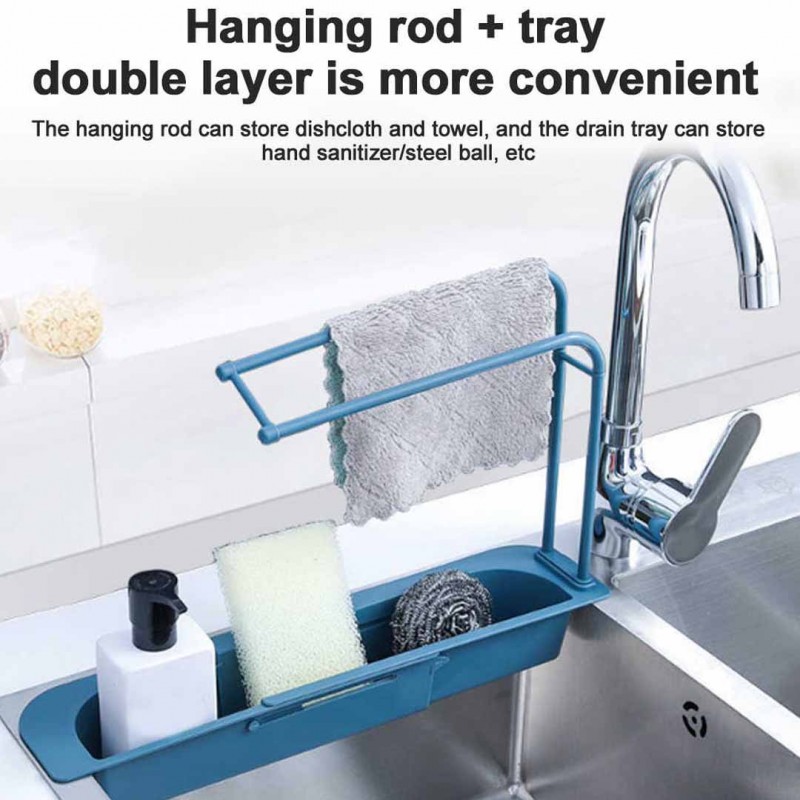 2 In 1 Adjustable Telescopic Sink Shelf Soap Drain Rack