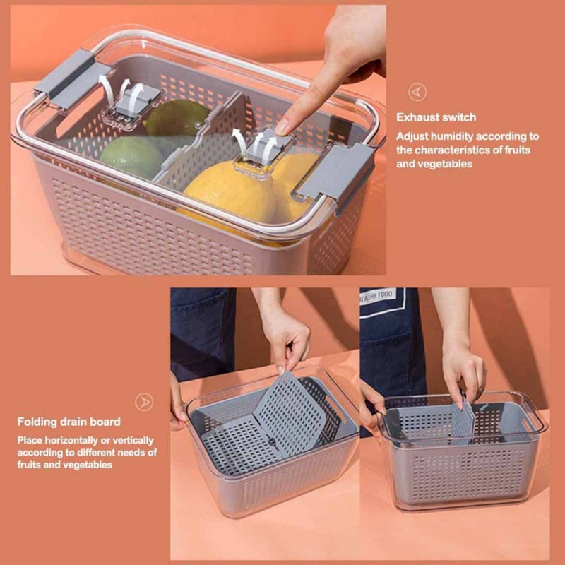 3-in-1 Multifunctional  Fruit And Vegetable Storage Containers With Strainers