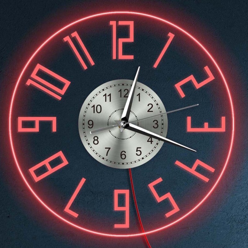 Easy To Read Modern LED Lighting Wall Time Clock With Color Changing Transparent Clock