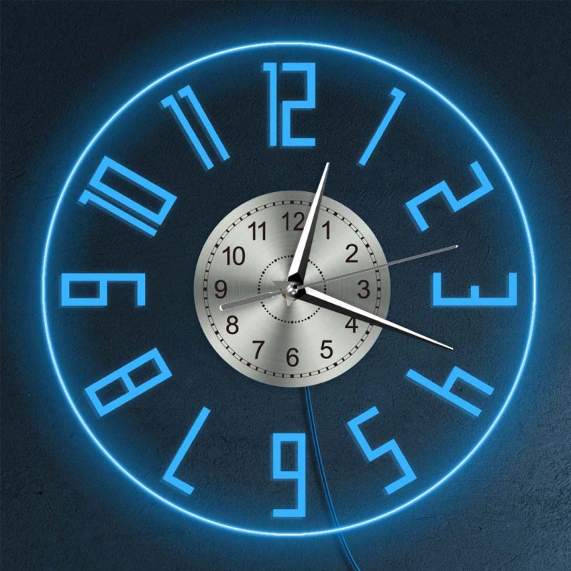 Easy To Read Modern LED Lighting Wall Time Clock With Color Changing Transparent Clock