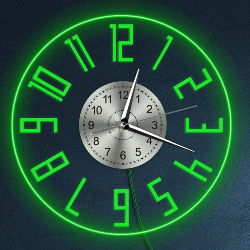 Easy To Read Modern LED Lighting Wall Time Clock With Color Changing Transparent Clock