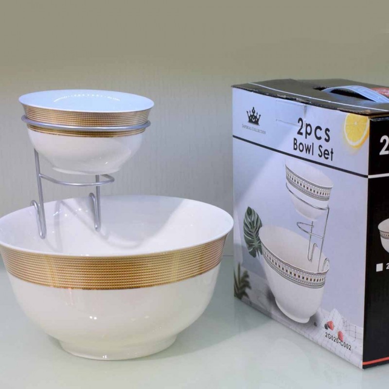 Chip and Dip Serving Set with Stand 2 Piece Ceramic Bowls for Appetizers Desserts, and Fruit