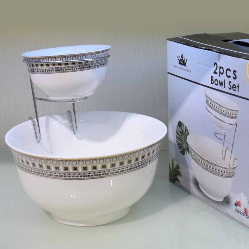 Chip and Dip Serving Set with Stand 2 Piece Ceramic Bowls for Appetizers Desserts, and Fruit