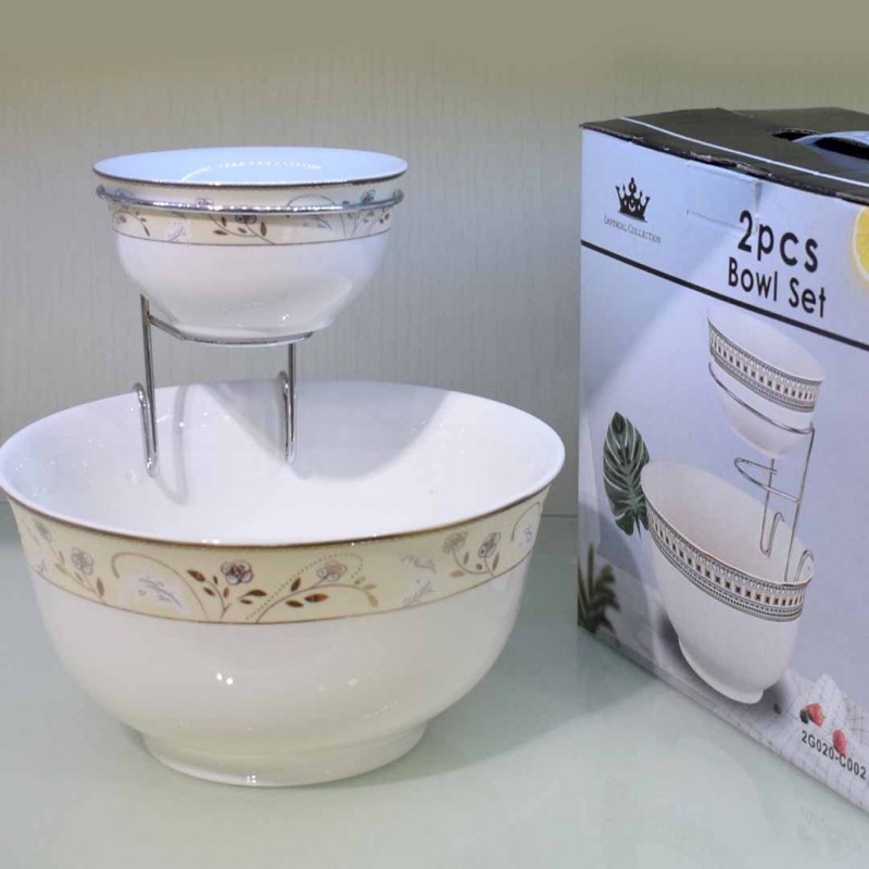 Chip and Dip Serving Set with Stand 2 Piece Ceramic Bowls for Appetizers Desserts, and Fruit