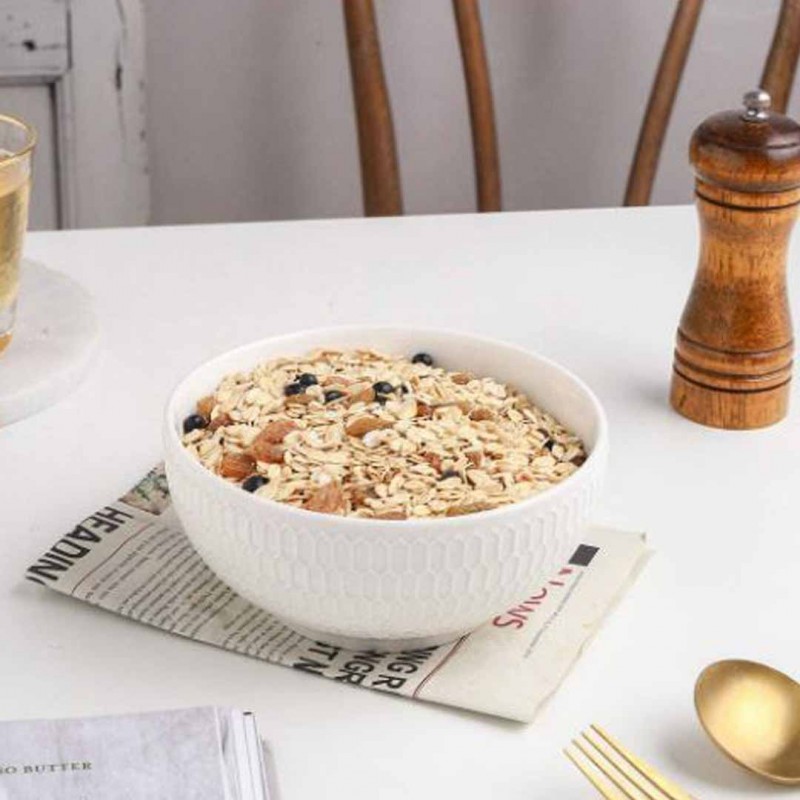 14 Piece Embossed Ceramic Bowl Set Elegant and Durable Dinnerware for Any Occasion