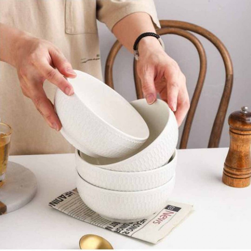 14 Piece Embossed Ceramic Bowl Set Elegant and Durable Dinnerware for Any Occasion
