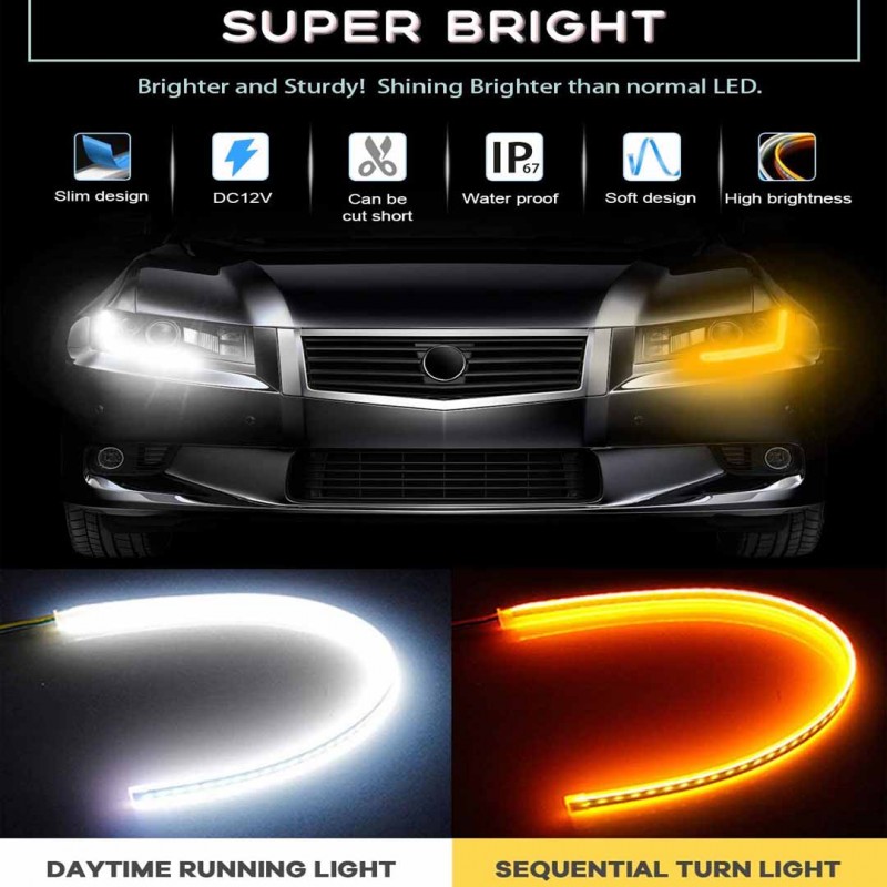 Universal Flexible Head Lamp DRL Dual Color External