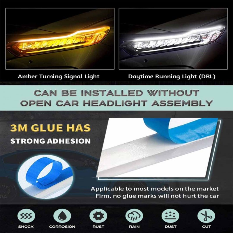 Universal Flexible Head Lamp DRL Dual Color External