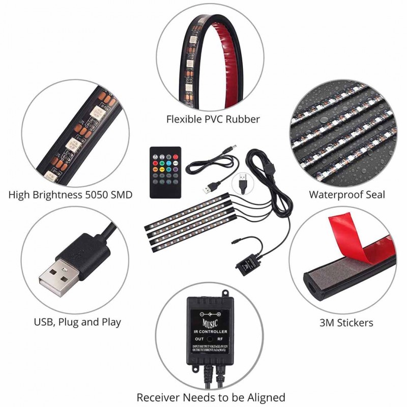 Multi Color Car Interior LED Strip Light RGB SMD